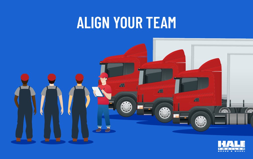 Vector illustration depicting a maintenance team taking orders from a fleet manager