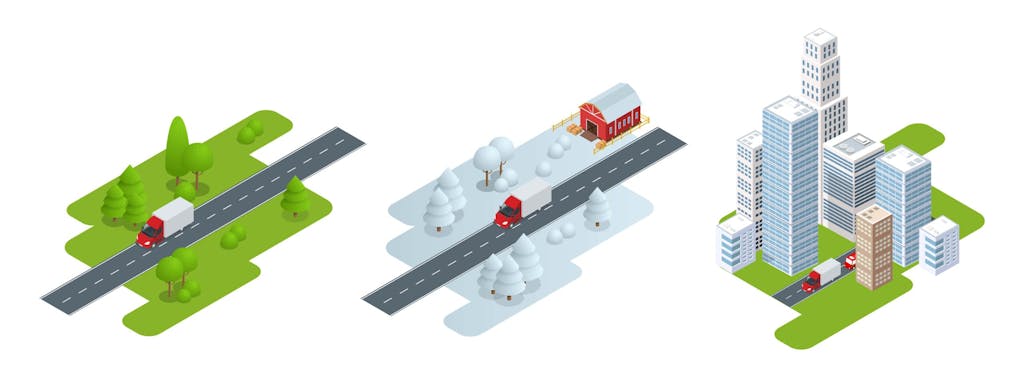Illustration depicting 3 different types of truck driving conditions