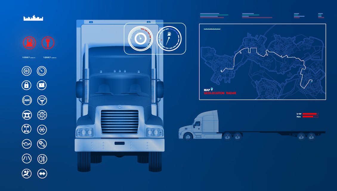 Graphic showing the anatomy of fleet telematics and some of the features that it offers.