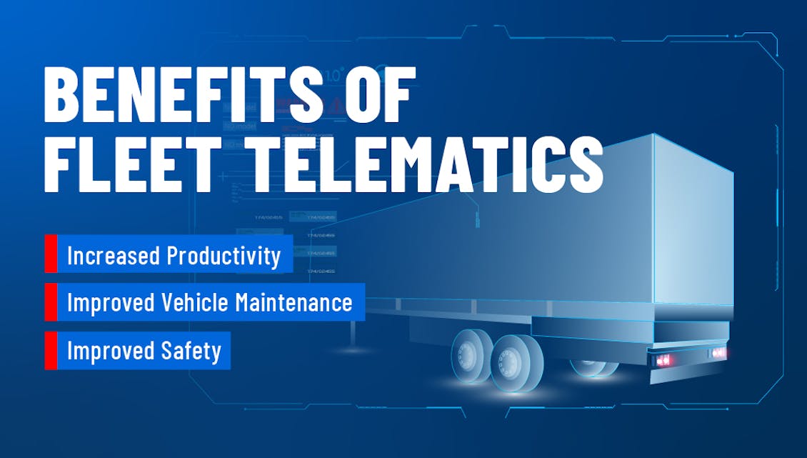 Graphic showing the benefits of using fleet telematics.
