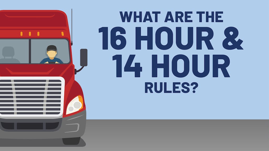 Man driving a truck alongside text that reads: "What are the 16 Hour & 14 Hour Rules?".