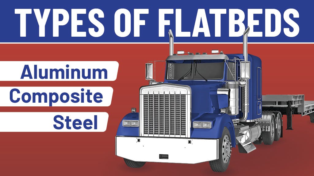 A list of different types of flatbed trailers with a photo of a flatbed trailer. 